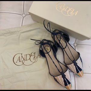 NWT Candela Tywin Embroidered Leather flat